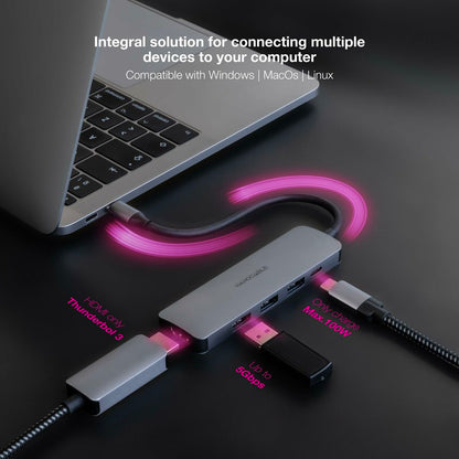 Hub USB-C NANOCABLE 3 Porte USB-A + HDMI + USB-C PD Grigio