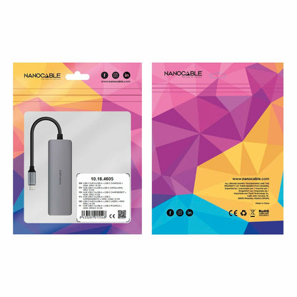Hub USB-C NANOCABLE 3 Porte USB-A + HDMI + USB-C PD Grigio
