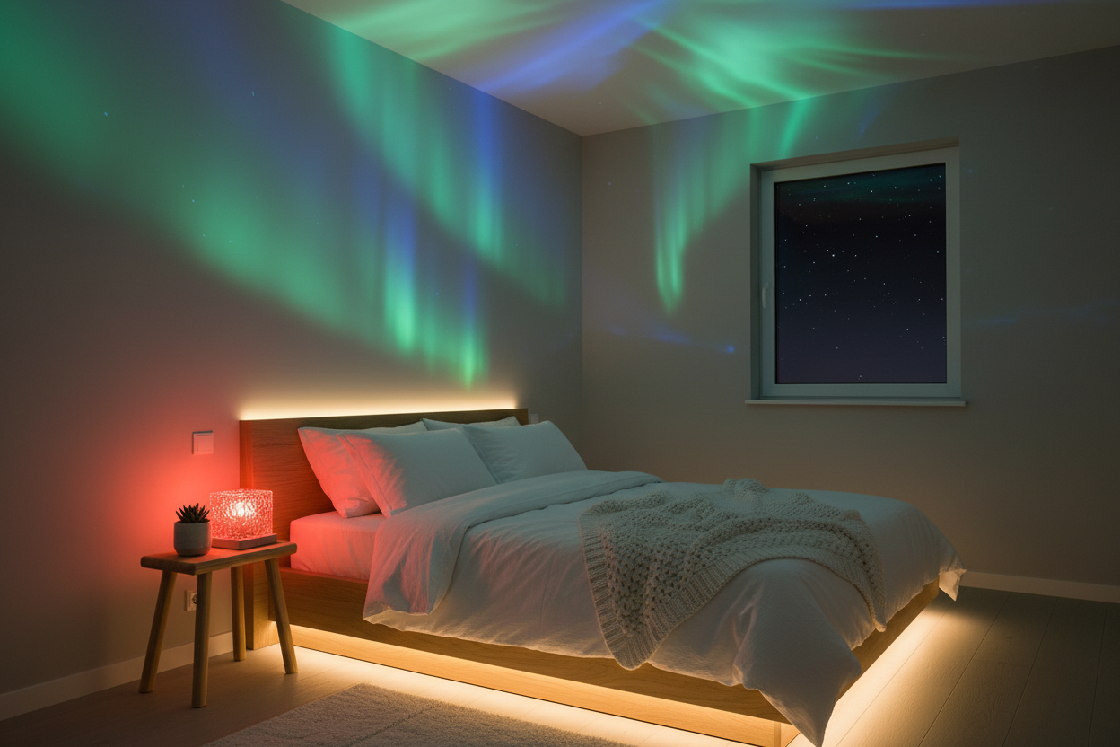 Camera da letto con aurora verde-blu